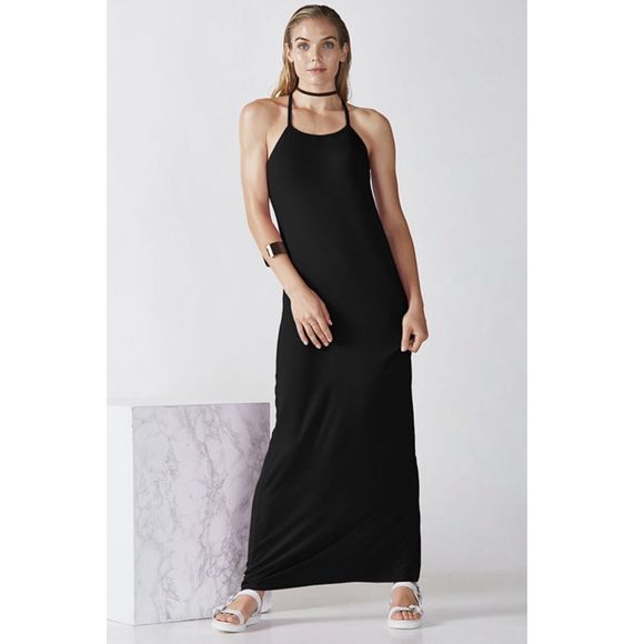 NWT Fabletics Black Racerback Neema Minimalist Maxi Tank Dress Women's Size S - Picture 1 of 10
